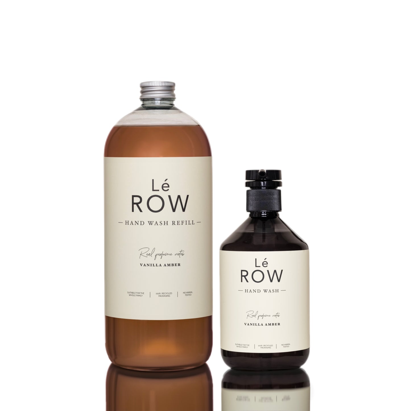 LE ROW rankų muilas VANILLA AMBER, 500ml + LE ROW rankų muilo papildymas VANILLA AMBER, 1000ml